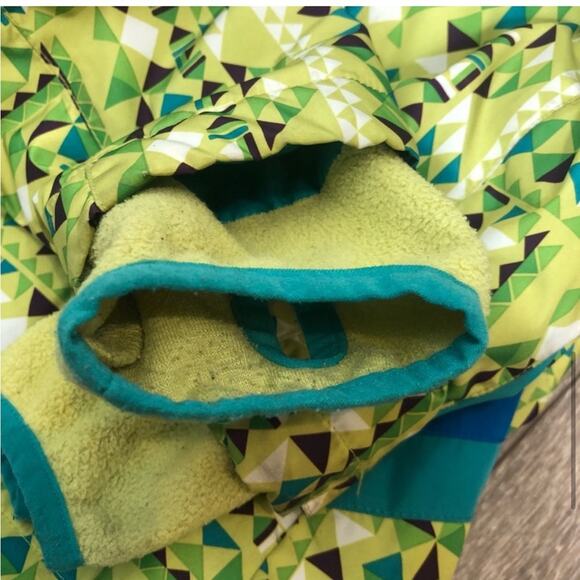 Lands end girls green and blue geometric print winter jacket - Picture 10 of 11